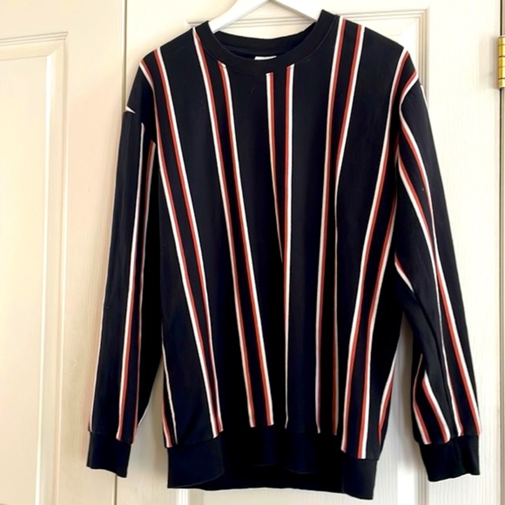 Zara Men’s Striped Sweater Black brown and white vertical stripes Size Large